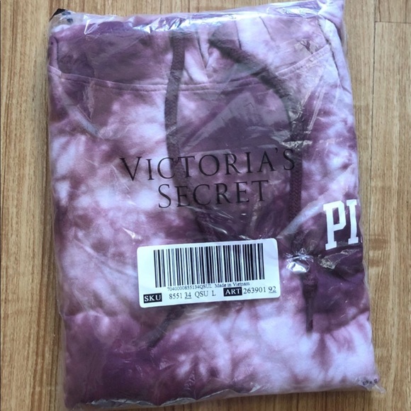 NWT SEALED PINK Varsity Tie Dye Long Sleeve Pullover Tee Large - Picture 7 of 8